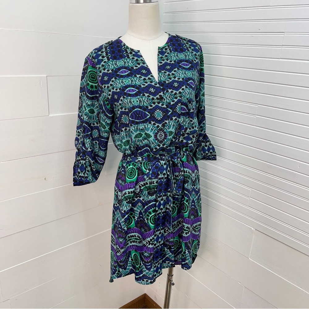 Anthropologie Blue and Green Patterned Dress